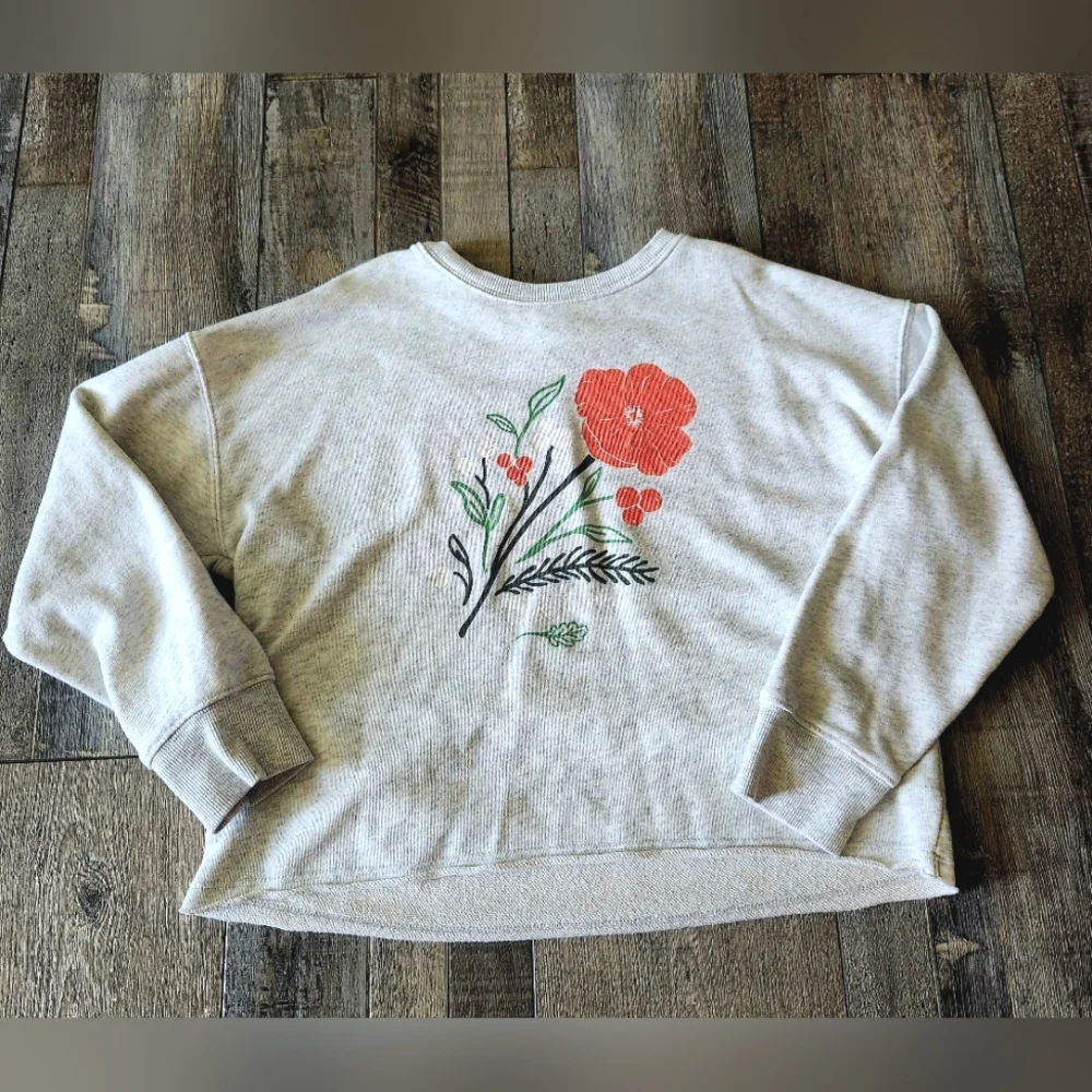 Old Navy Girls Size 8 Gray Floral Pullover Sweatshirt | Red Flower Graphic